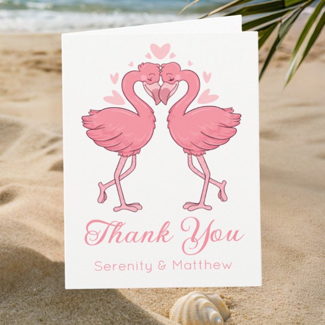 Pink Flamingos Tropical Beach Wedding Thank You Tack Kort (Skapare uppladdad)