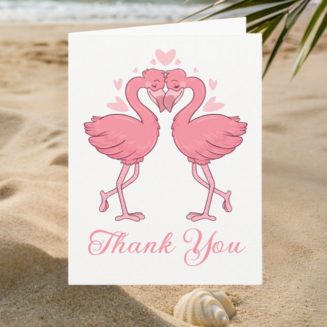 Pink Flamingos Tropical Beach Wedding Thank You Tack Kort (Skapare uppladdad)