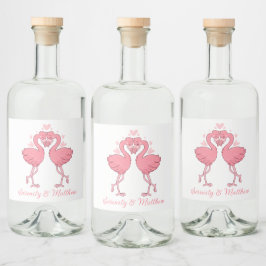 Pink Flamingos Tropical Summer Beach Wedding Spritflaskor Etikett