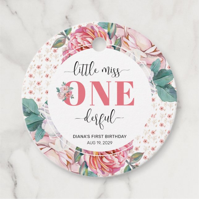 Pink Floral 1st Birthday Gåvor Etiketter (Framsida)