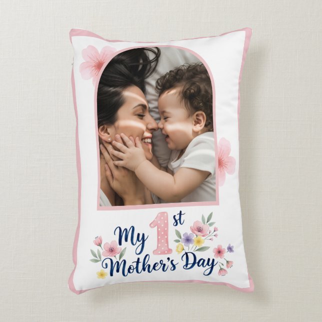  Pink Floral 1st Mother's Day Custom Keepsake Prydnadskudde (Framsidan(Vertikal))