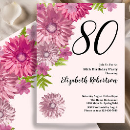 Pink Floral 80th Birthday Invitation in Blush Pink Inbjudningar