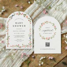 Pink Floral Arch Baby Girl Shower Inbjudningar