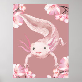 Pink Floral Axolotl Poster