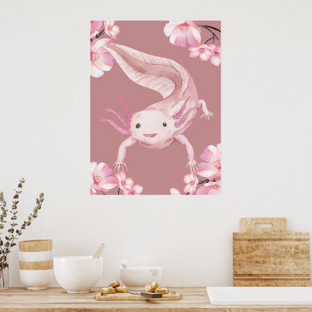 Pink Floral Axolotl Poster (Kök)