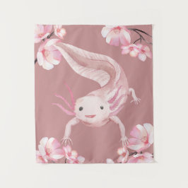 Pink Floral Axolotl Tapestry