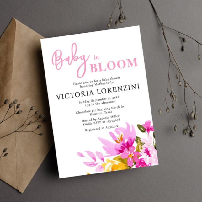 Pink Floral Baby in Bloom Baby Shower Invitation Inbjudningar (Skapare uppladdad)
