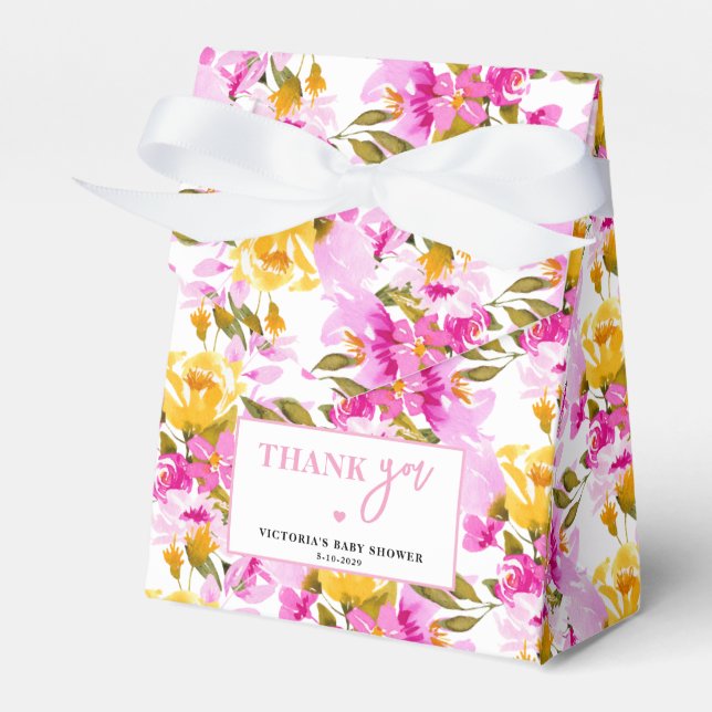 Pink Floral Baby in Bloom Baby Shower Presentaskar (Framsidan Sidan)