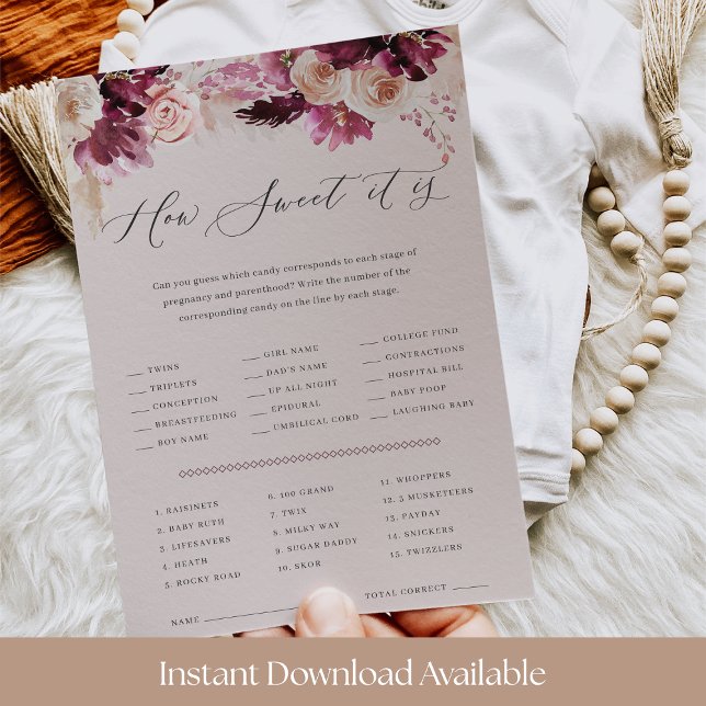 Pink Floral Baby Shower Candy Guessing Game Card Inbjudningar (Skapare uppladdad)
