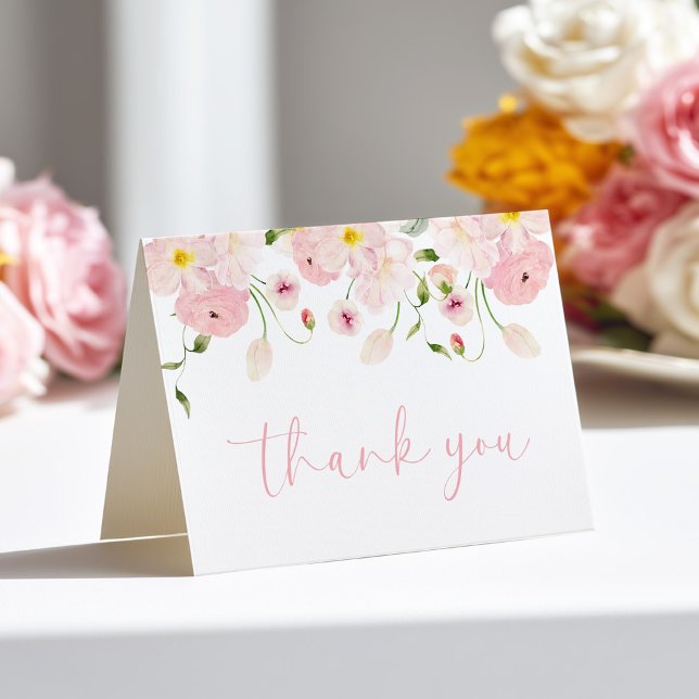 Pink Floral Baby Shower Folded Thank You Card Tack Kort (Skapare uppladdad)