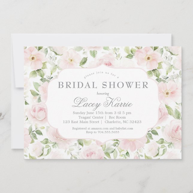 Pink Floral Baby Shower Invitation,  Inbjudningar (Framsida)