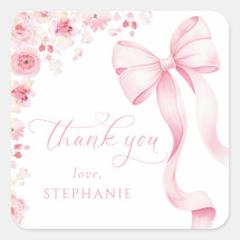 Pink Floral Baby Shower Stickers Fyrkantigt Klistermärke