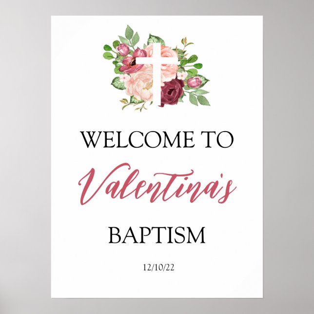  Pink Floral Baptism Welcome Poster (Framsidan)