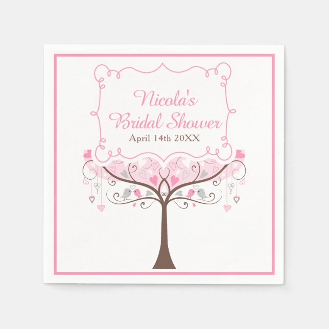 Pink Floral Bird Bridal Shower  Pappersservett (Framsidan)