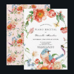 Pink Floral & Bird Piano White Recital Inbjudningar<br><div class="desc">This elegant piano recital invitation features a white background with delicate flowers in pink shades,  a bird,  butterflies,  a ladybug and bee in watercolor. Personalize it for your needs. You can find matching products at my store.</div>