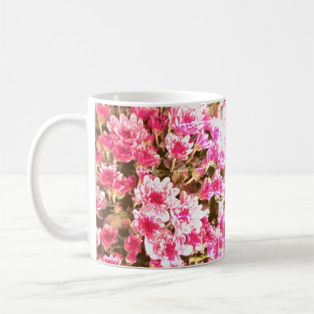 Pink Floral Bloom Pattern – Soft Botanical Design Kaffemugg (Vänster)