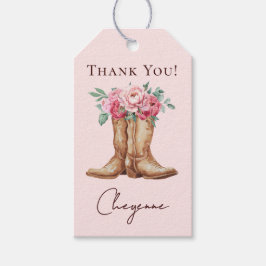 Pink Floral Boho Cowgirl Thank You Favor Presentetikett
