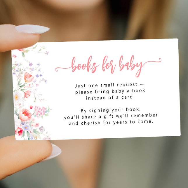 Pink floral Books for Baby shower book request Tilläggskort (Skapare uppladdad)