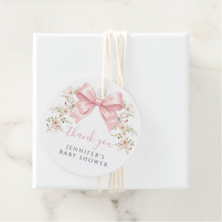 Pink Floral Bow Baby Girl Shower Thank you Gåvor Etiketter