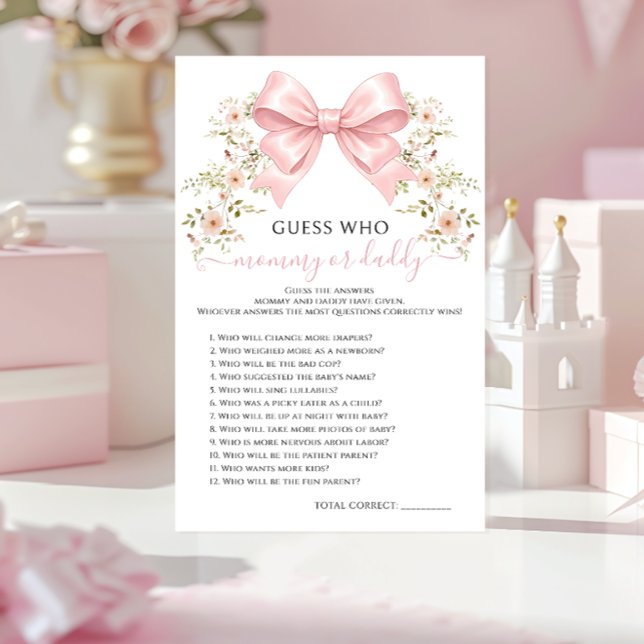 Pink Floral Bow Baby Shower Mommy or Daddy Game (Skapare uppladdad)