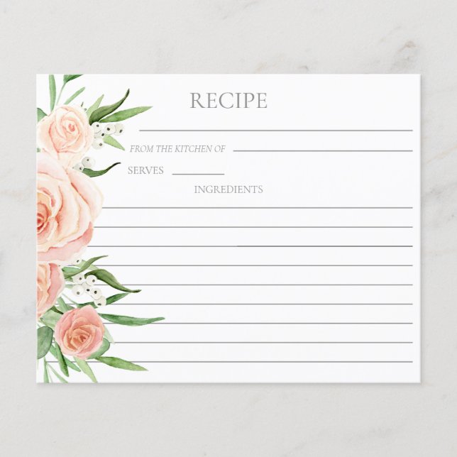 Pink Floral Bridal Shower Double Sided Recipe Card (Framsida)