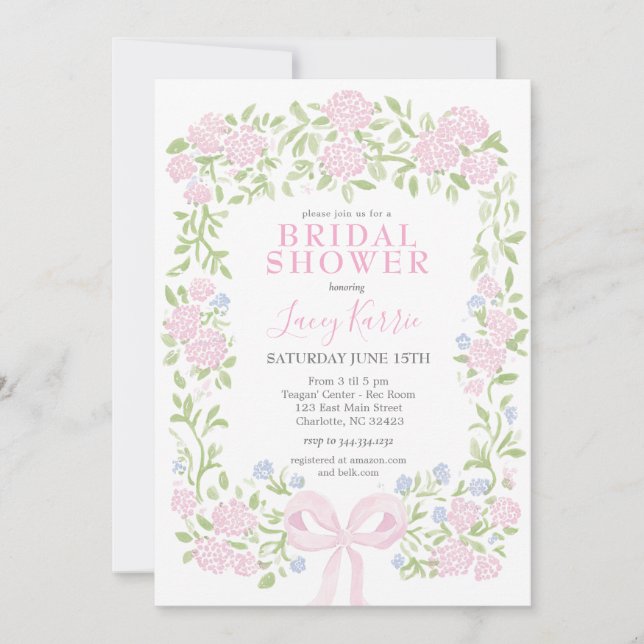 Pink  Floral Bridal Shower Invitation Inbjudningar (Framsida)