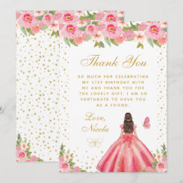 Pink Floral Brunette Hair Princess Birthday Party Tack Kort