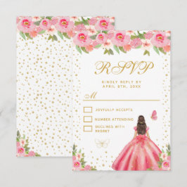 Pink Floral Brunette Hair Princess Sweet Sixteen OSA Kort