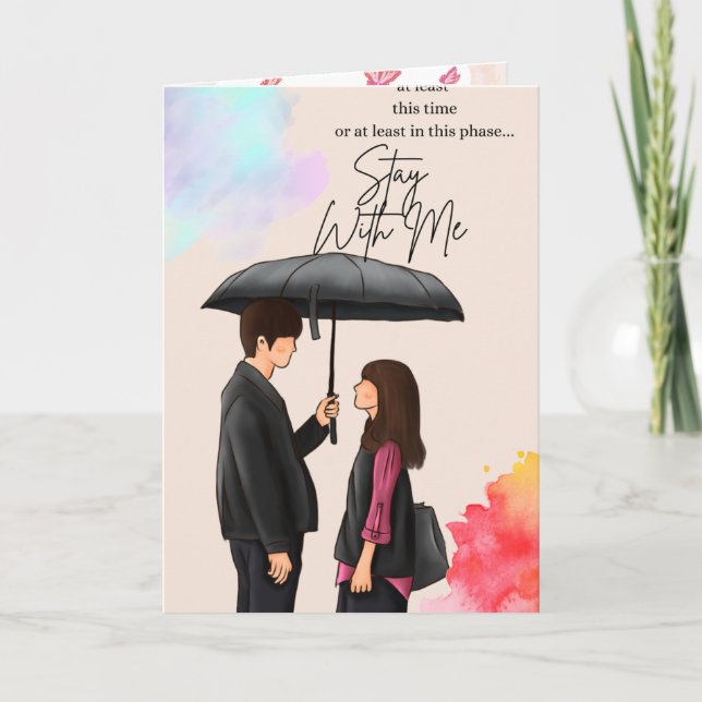 Pink Floral Butterfly Folded Greeting Card – Blank Kort (Framsida)