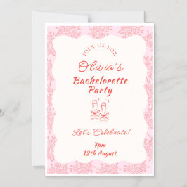 Pink Floral & Champagne -  Bachelorette Party Magnetisk Inbjudningskort