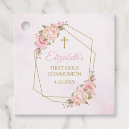 Pink Floral Communion Gåvor Etiketter