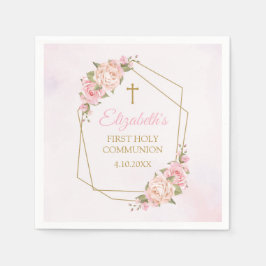 Pink Floral Communion Pappersservett
