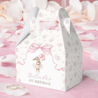 Pink Floral Coquette Bow Bunny 1st Birthday Presentaskar