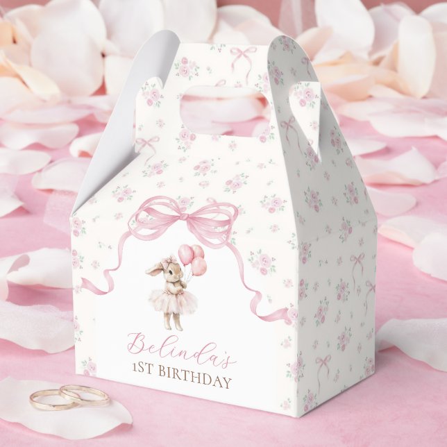 Pink Floral Coquette Bow Bunny 1st Birthday Presentaskar (Bröllop)