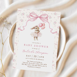 Pink Floral Coquette Bow Bunny Baby Shower Inbjudningar