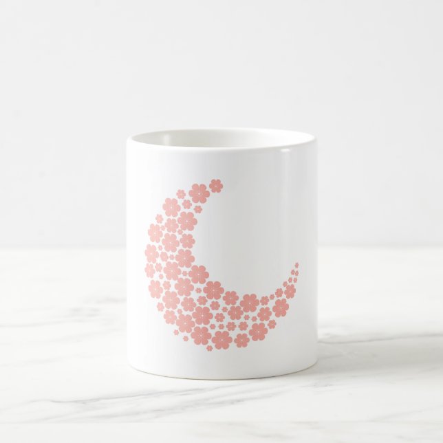 Pink Floral Crescent Moon – Boho Minimalist Moon  Kaffemugg (Center)