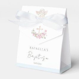 Pink Floral Cross Angel Baptism Favor Boxes Presentaskar
