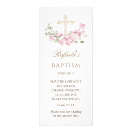 Pink Floral Cross Girl Baptism Reklamkort
