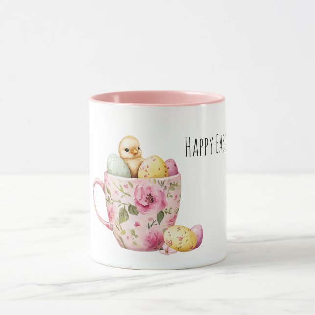 Pink Floral Cup of Easter Eggs Baby Chick Mugg (Center)