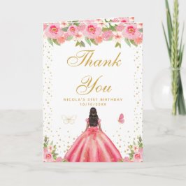 Pink Floral Dark Skin Girl Birthday Party Tack Kort