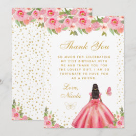 Pink Floral Dark Skin Princess Birthday Party Tack Kort