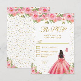 Pink Floral Dark Skin Princess Sweet Sixteen OSA Kort