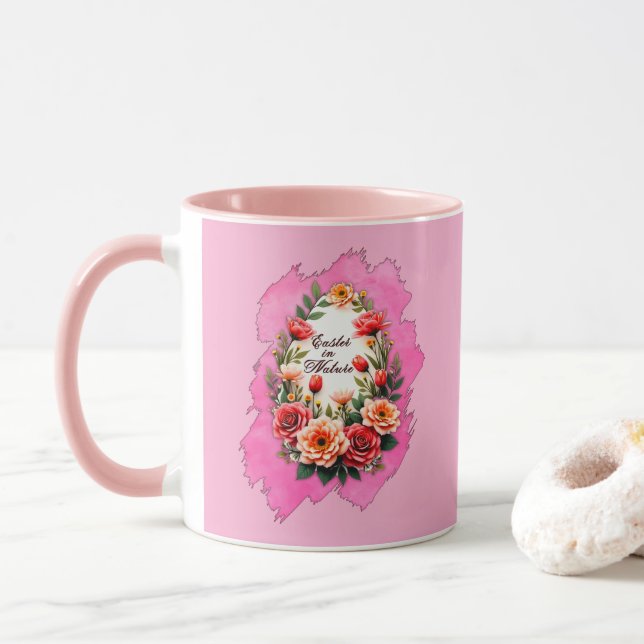 Pink Floral Easter Egg – Spring Art - caneca Mugg (Med munk)