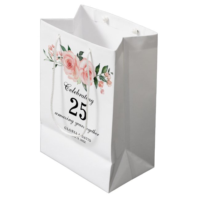 Pink Floral Elegant  Wedding  Medium Gift Bag (Framsidan Vinklad)