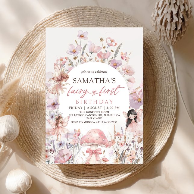 Pink Floral Fairy First Birthday Invitation Inbjudningar (Skapare uppladdad)