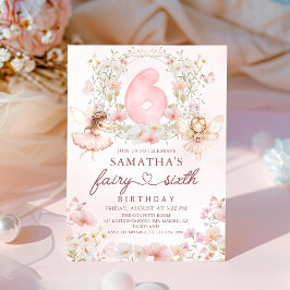 Pink Floral Fairy Garden 6th Birthday Invitation Inbjudningar