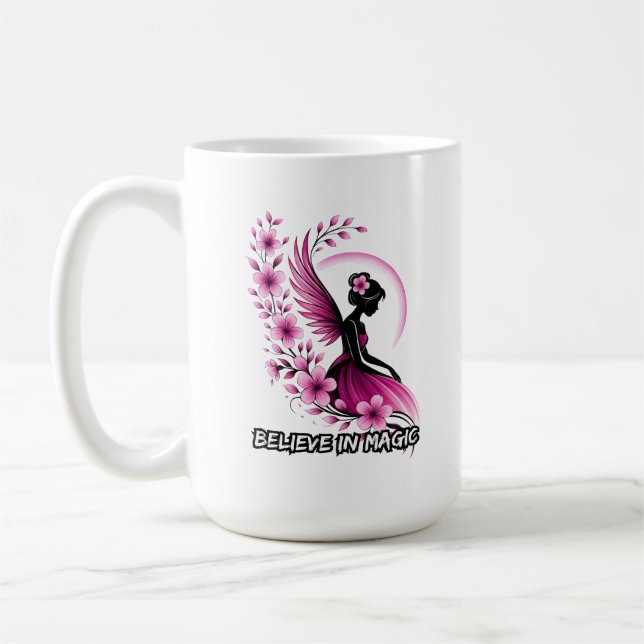 Pink Floral Fairy-Silhouette Kaffemugg (Vänster)
