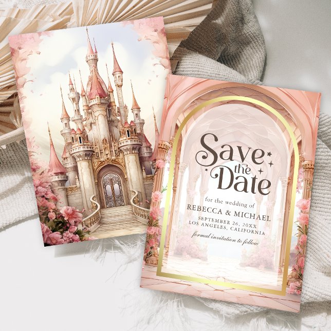Pink Floral Fairytale Castle Wedding Spara Datumet (Skapare uppladdad)
