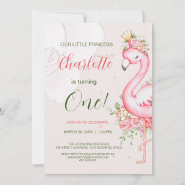 Pink Floral Flamingo Girl Birthday Invitation Inbjudningar