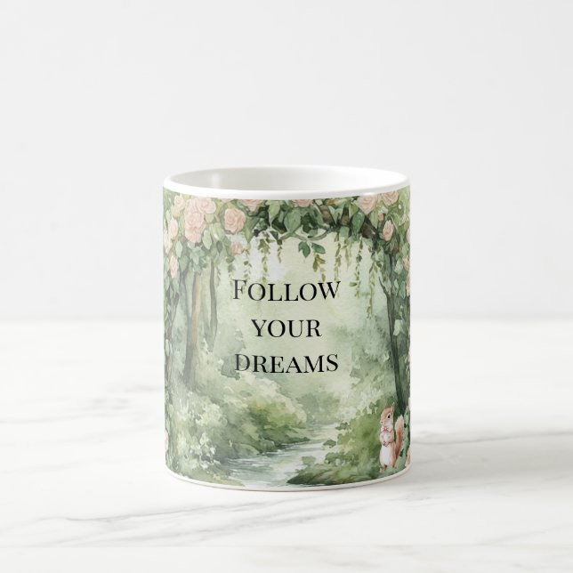 Pink Floral Forest Squirrel Kaffemugg (Center)